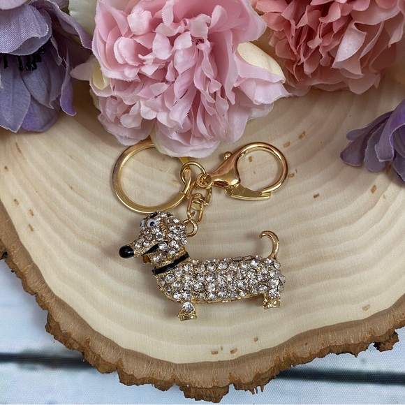 Silver Crystal Hot Dog Puppy Keychain Charm - Picture 5 of 14